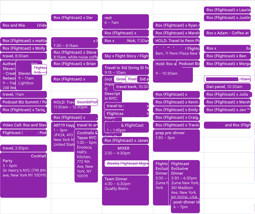 Rox’s packed calendar during the podcasting conference